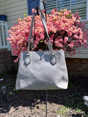 Guess Gray Logo Tote with Chain-Accent Straps